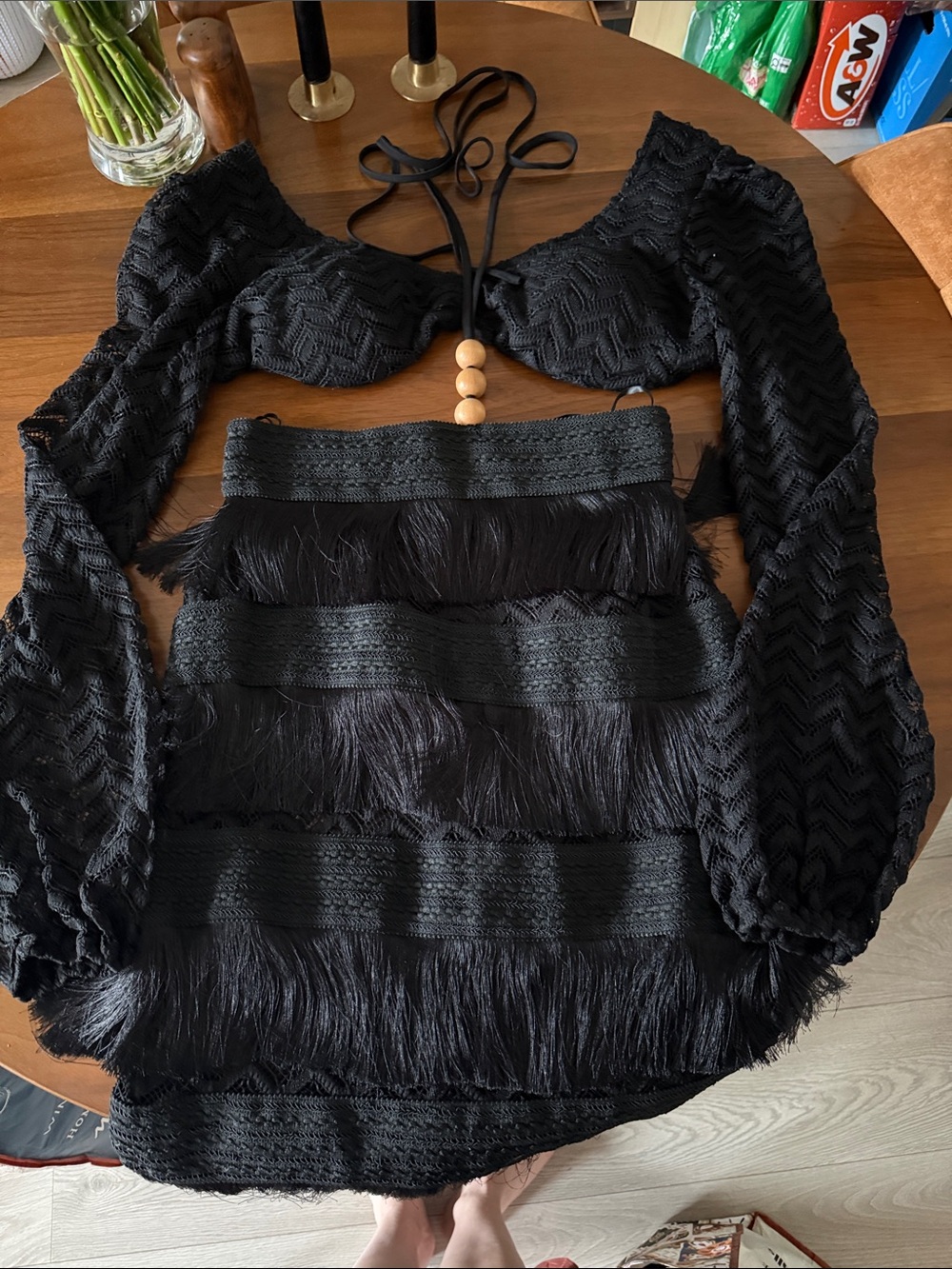 Black Fringe Tiered Mini Skirt - Women